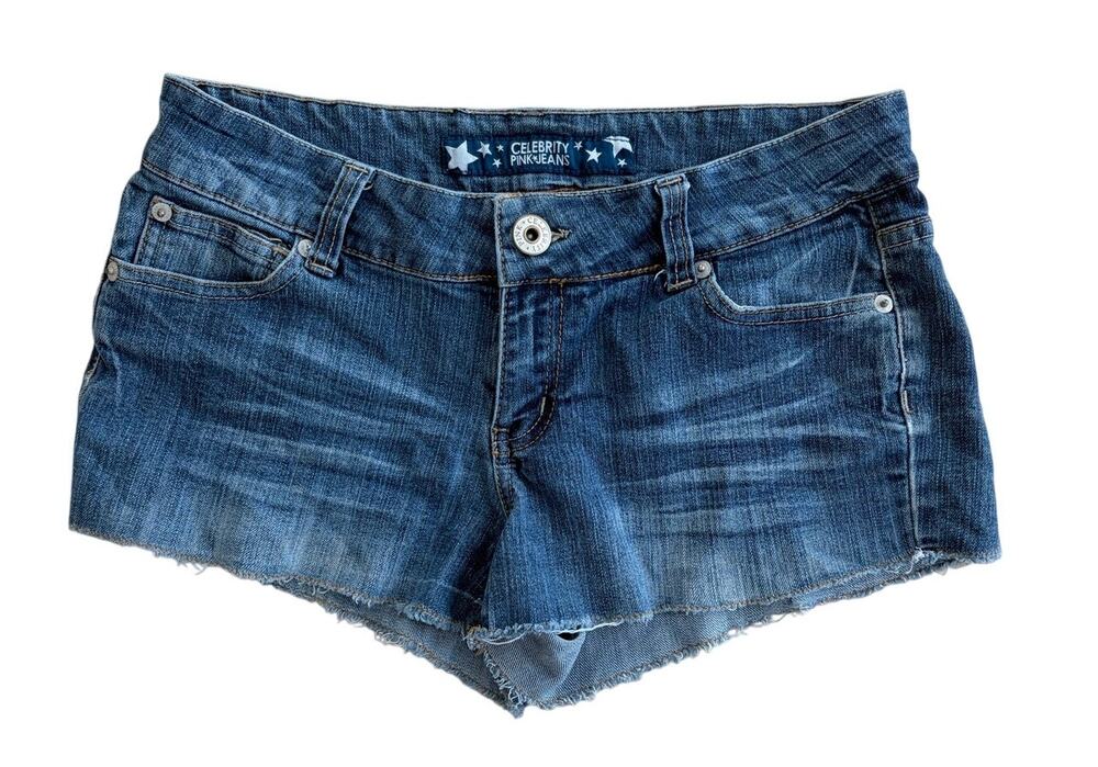 vintage y2k celebrity pink low waisted jean shorts cut off grunge